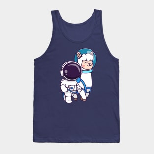 Cute Astronaut With Llama Astronaut Cartoon Tank Top